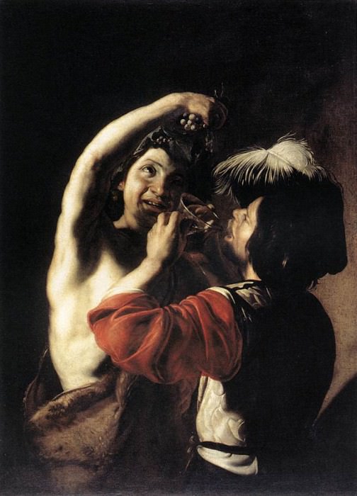 Bacchus and a Drinker. Bartolomeo Manfredi