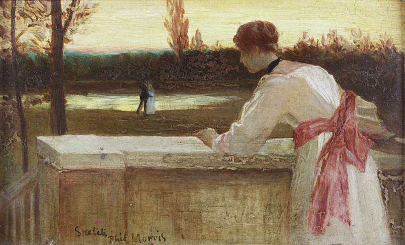 Девушка на балконе наблюдает за парой на берегу озера. Филипп Ричард Моррис