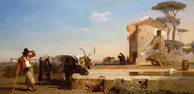 Cattle At A Drinking Place In The Campagna, Rome. George Hemming Mason