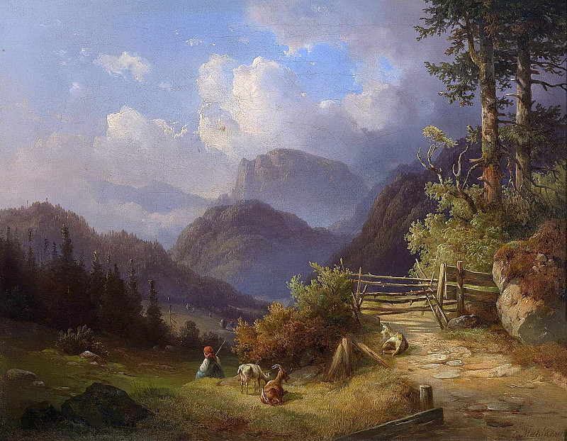 The young goatherd; Die junge Ziegenhirtin. Edmund Mahlknecht