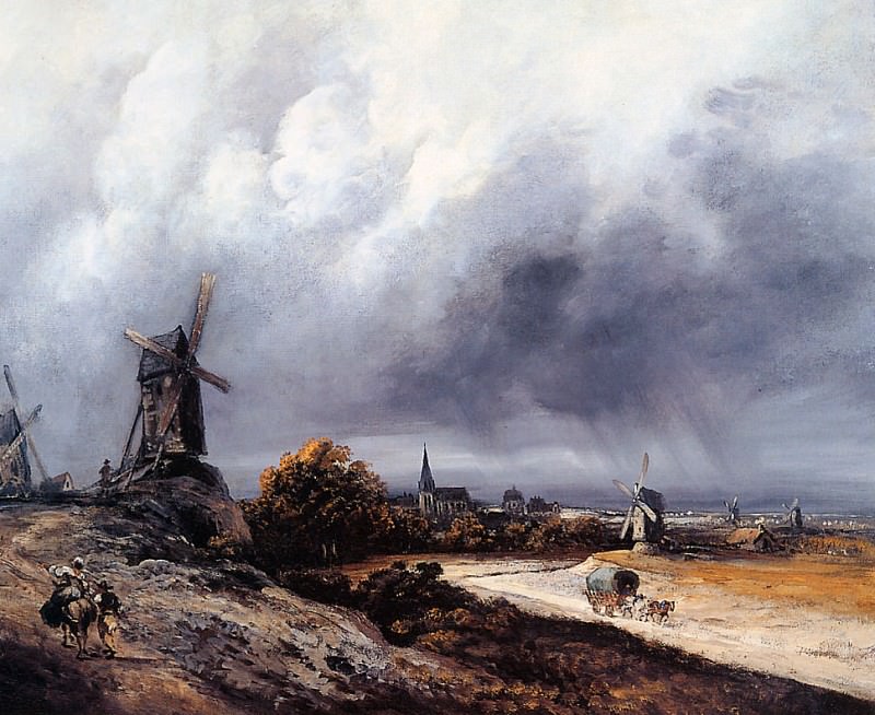Midchel George A landscape with windmills on mount Martre Su. Джордж Мидчел