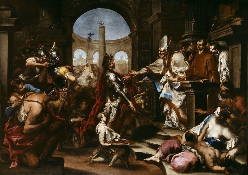 Theodosius Repulsed from the Church by Saint Ambrose. Alessandro Magnasco