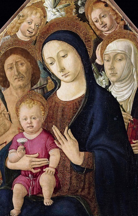 Madonna and Child with Saints Sebastian, Catherine of Siena and two angels. Matteo di Giovanni di Bartolo