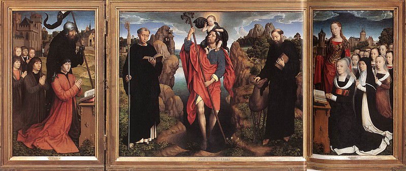Триптих Мореля - Св. Христофор со Святыми Мавром и Эгидием, центральная панель. Ганс Мемлинг