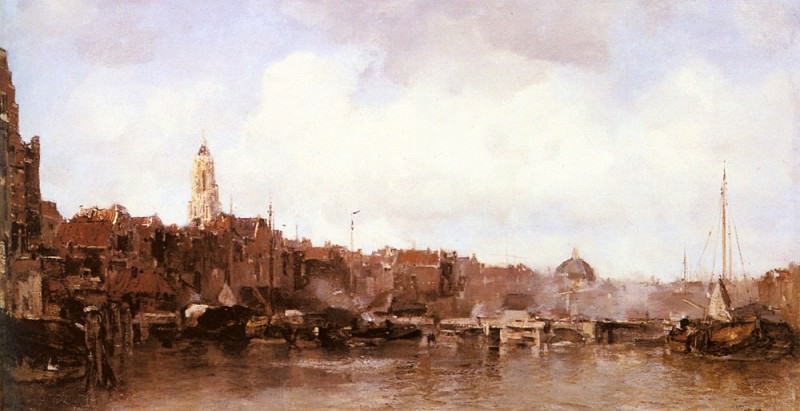 A View Of A Harbor Town. Jacob Henricus Maris