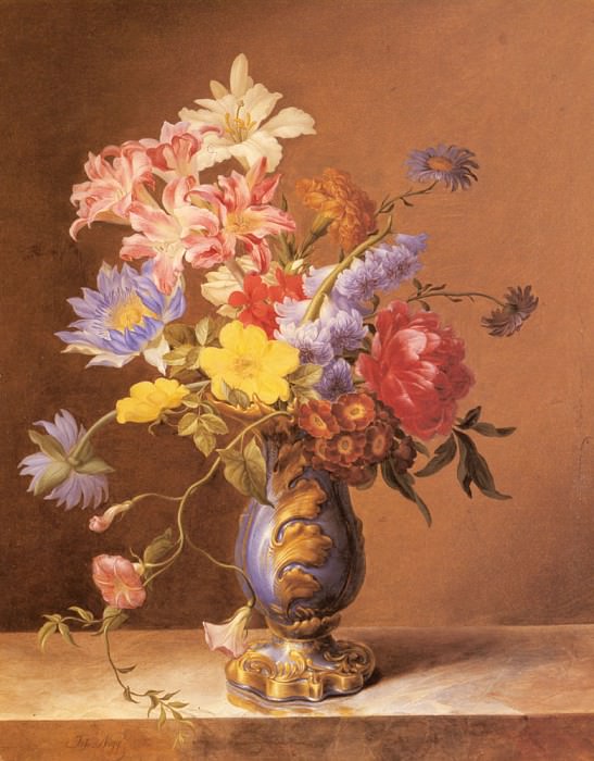 Flowers In A Blue Vase. Josef Nigg