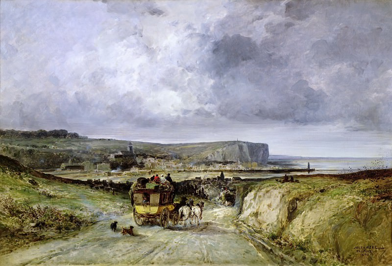 Arrival of a Stagecoach at Treport. Jules Achille Noel
