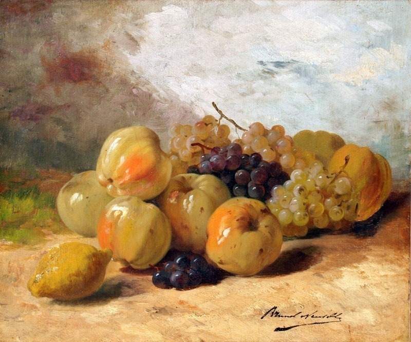 Still with Apples and Grapes. Alfred Brunel De Neuville