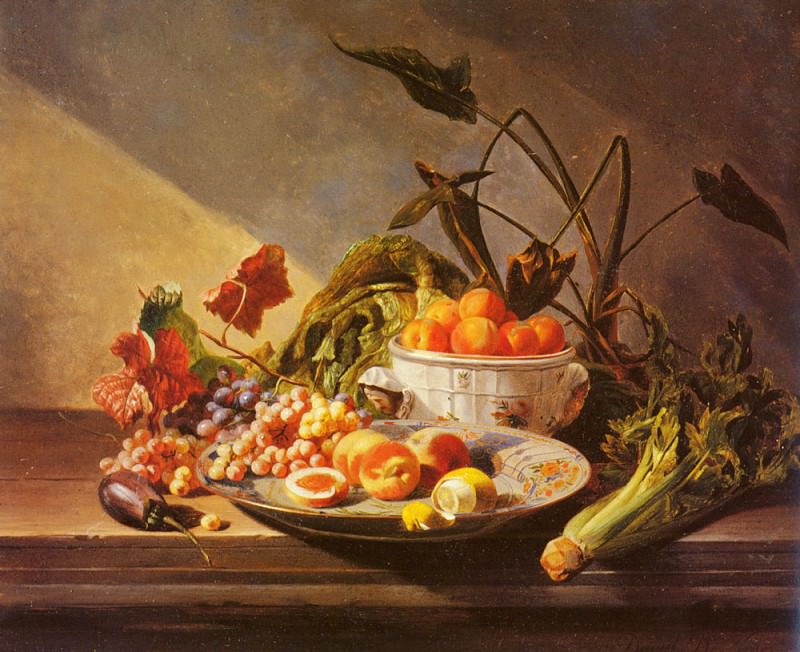 Натюрморт с фруктами и овощами на столе. Давид Эмиль Жозеф де Нотер