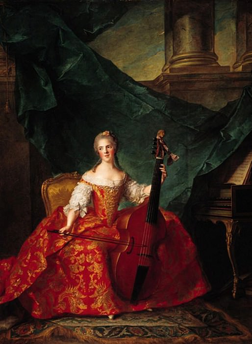 Мадам Генриетта де Франс (1727-52) в дворцовом наряде с контрабасом. Жан-Марк Натье