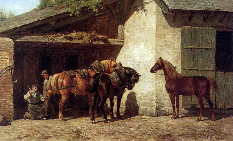 l Horses at the blacksmith. Willem Karel Nakken