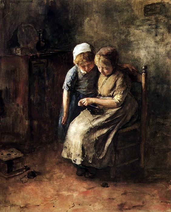 Interior with two girls. Johannes Neuhuys