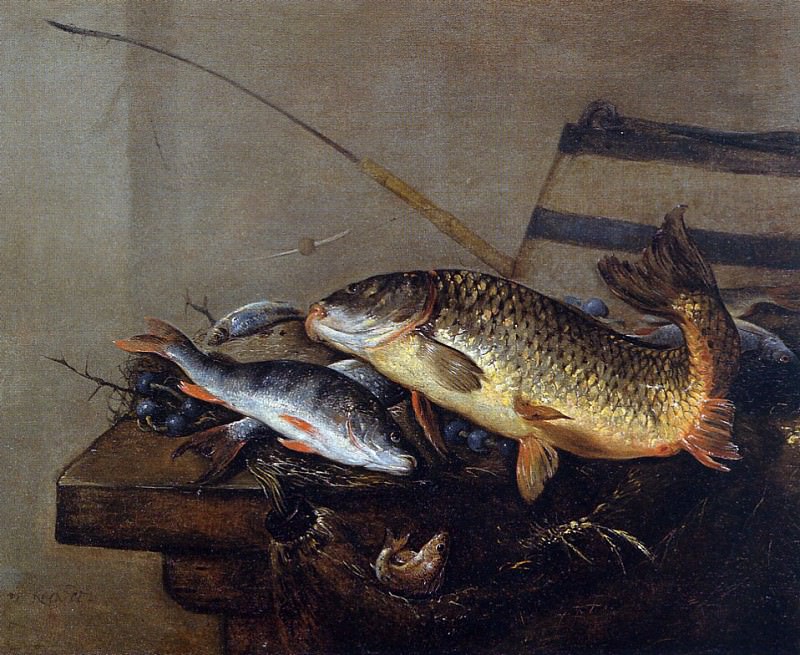 Still life with fish. Van Peter Noort
