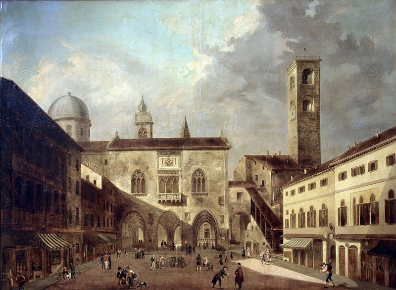 View of Piazza Vecchia in Bergamo Alta. Nebbia (Luigi Deleidi)