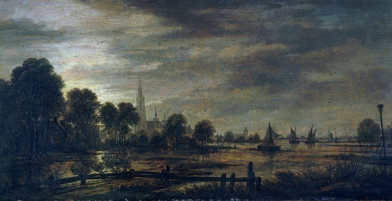 Lagoon landscape with boats. Aert Van Der Neer