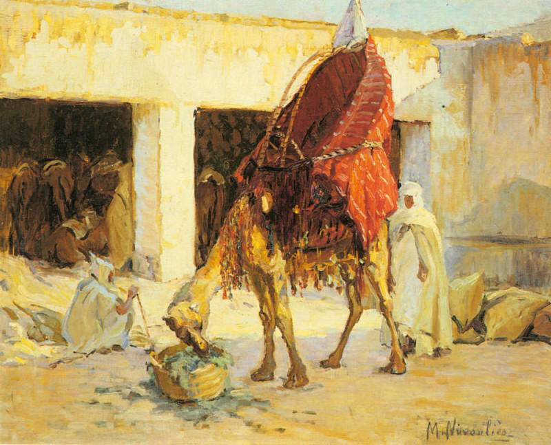 Arabs And Camels In A Courtyard. Marie Nivoulies