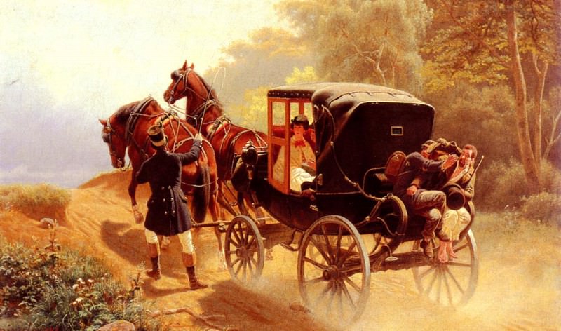 A Carriage Taking A Difficult Hill. Arthur Johann Severin Nikutowski