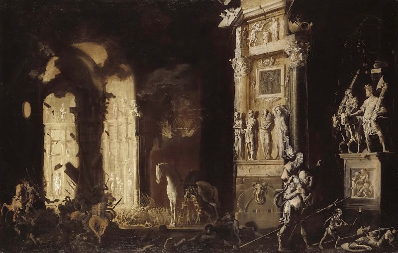The Burning of Troy with the Flight of Aeneas and Anchises. François de Nomé