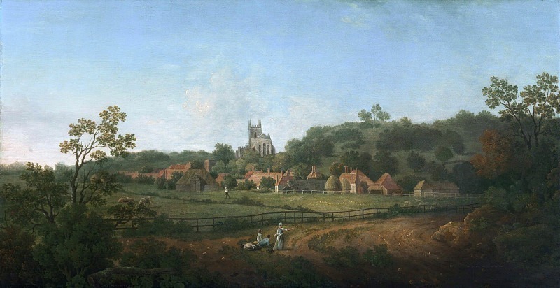 Отдаленный вид на деревню Хайт и церковь, Кент. Артур Нельсон