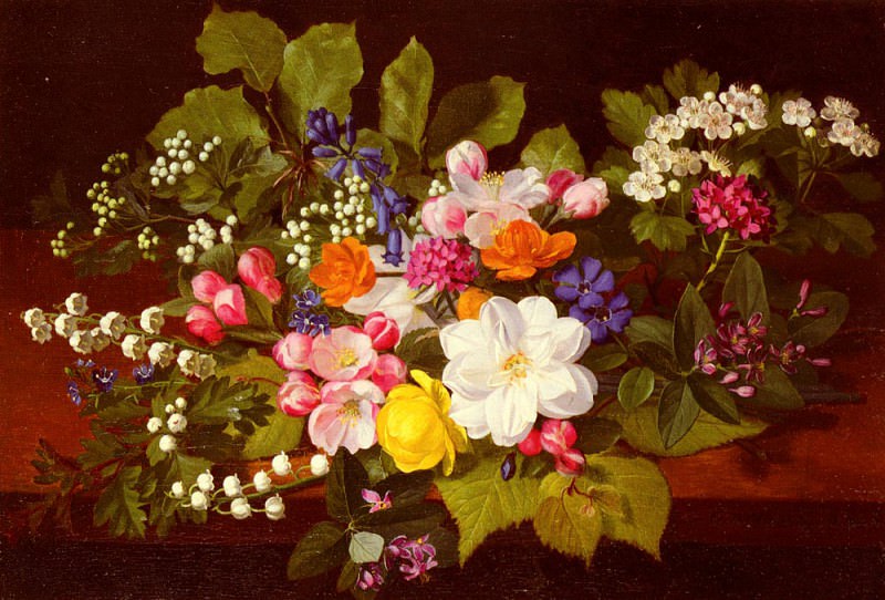 Букет весенних цветов на полке. Отто Дидрик Оттесен
