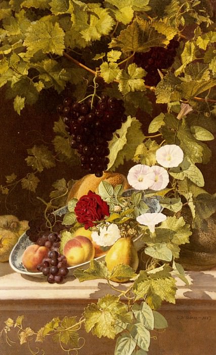 Натюрморт с фруктами, цветами и виноградной лозой. Отто Дидрик Оттесен