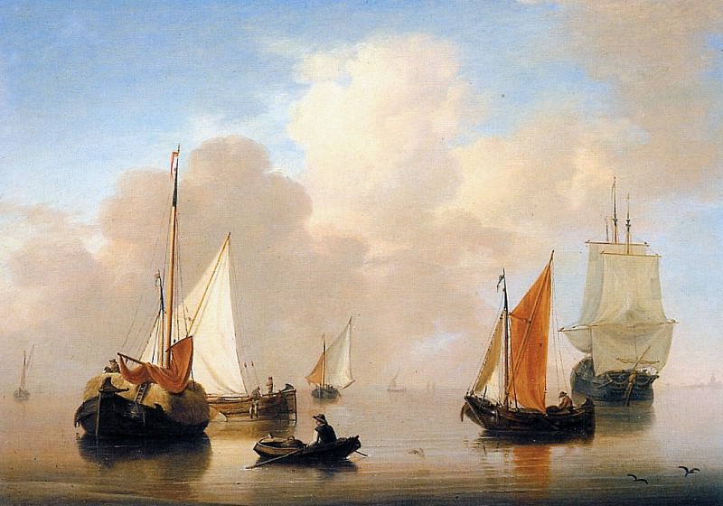 Dutch ships resting on a calm sea. George Jacobus Johannes van Os