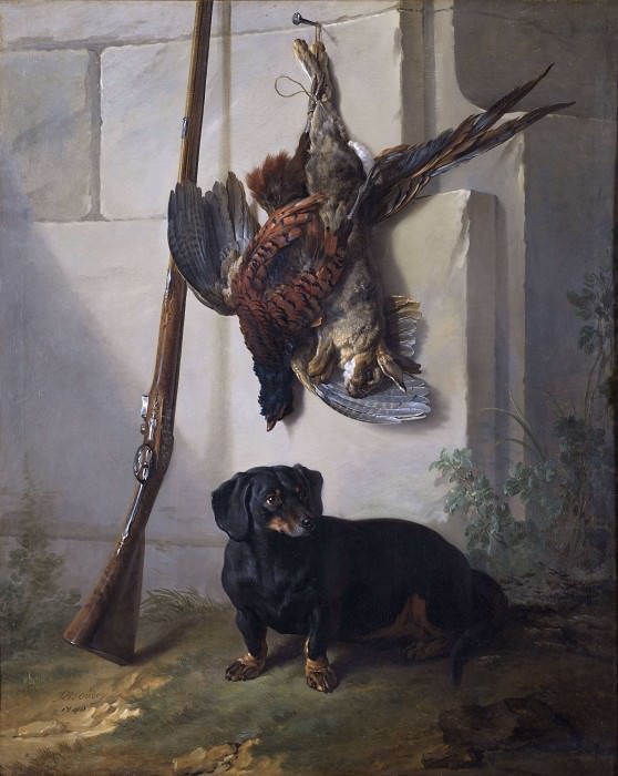 The Dachshound Pehr with Dead Game and Rifle. Jean-Baptiste Oudry