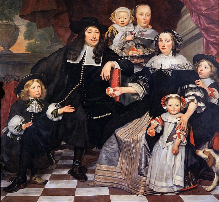 Семейный портрет в профиль на черном фоне