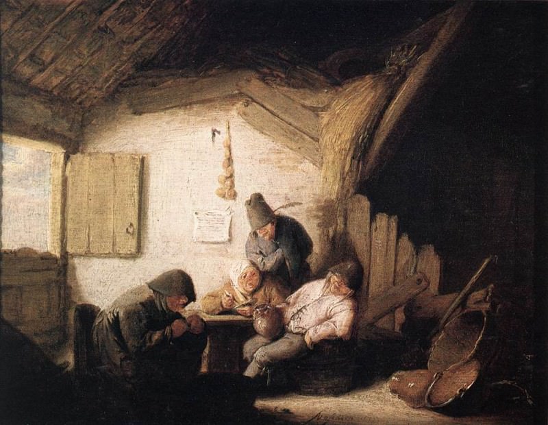 Деревенская таверна с четырьмя фигурами. Адриан ван Остаде