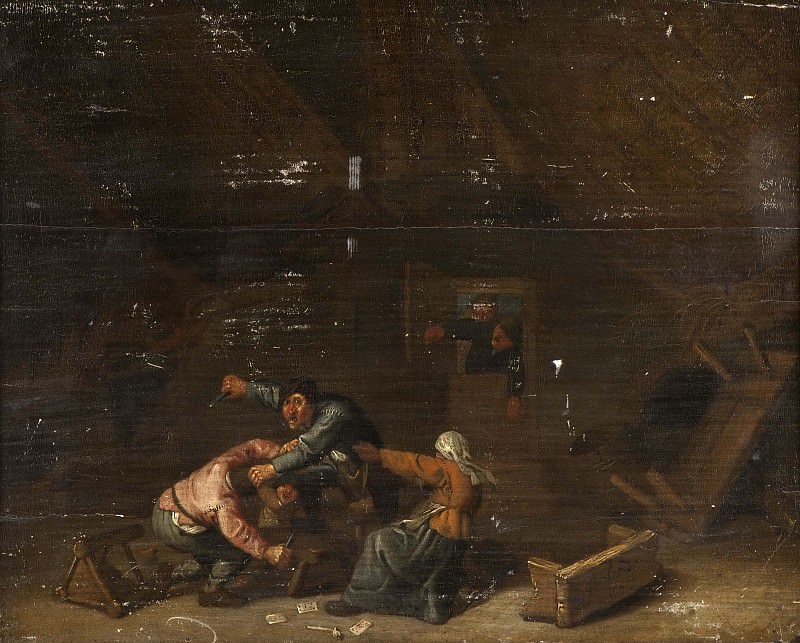 Fight between Gambling Peasants. Adriaen Van Ostade (Manner of)