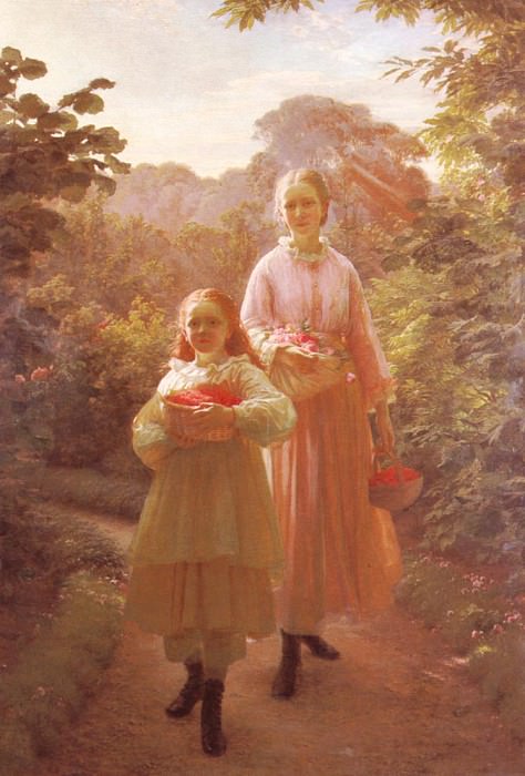 Sisters Gathering Raspberries And Roses Summer. Ole Henrik Olrik