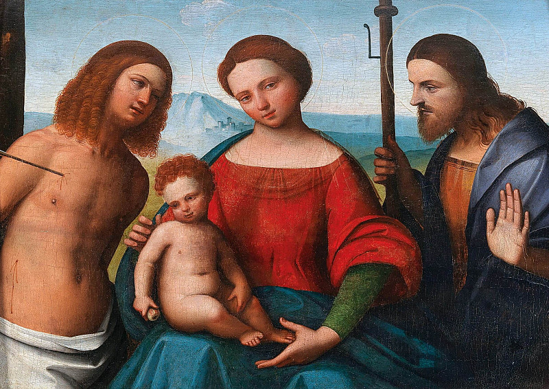 The Madonna and Child with Saints Sebastian and James the Greater. Ortolano (Giovanni Battista Benvenuti)