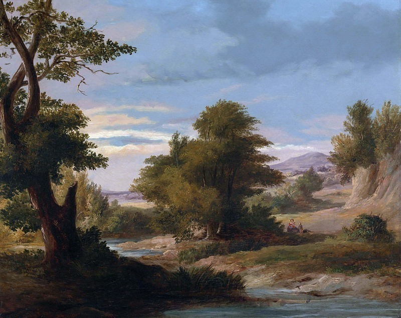 A Wooded River Landscape with Mother and Child