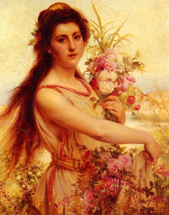 Молодая красавица, собирающая цветы. Пьер Ян Ван Дер Оудера