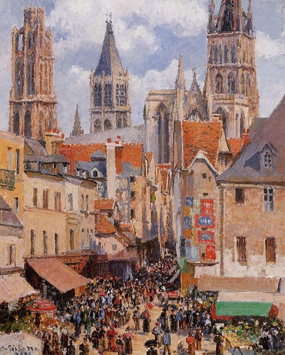 The Old Market and the Rue de lEpicerie in Rouen. Camille Pissarro