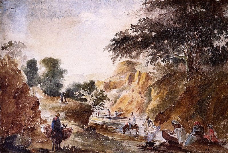 Пейзаж с людьми у реки (1953-54). Камиль Писсарро