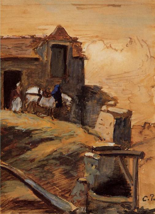 Белая лошадь на ферме (1874). Камиль Писсарро