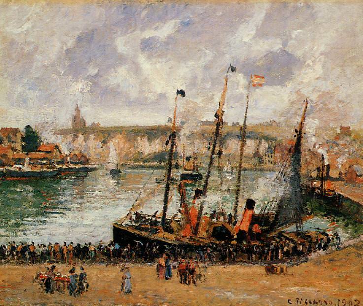 The Inner Harbor, Dpeppe - High Tide, Morning, Grey Weather. (1902). Camille Pissarro