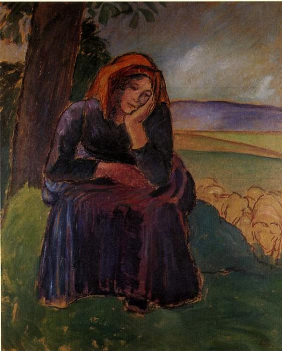 Seated Shepherdess. (1892). Camille Pissarro