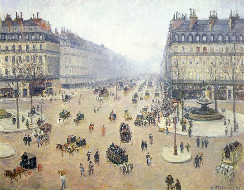 Pissarro Avenue de lOpera, Place du Theatre Francais. Misty. Camille Pissarro