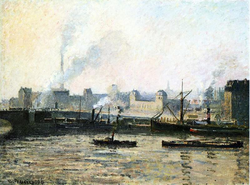The Saint Sever Bridge at Rouen, Fog. (1896). Camille Pissarro