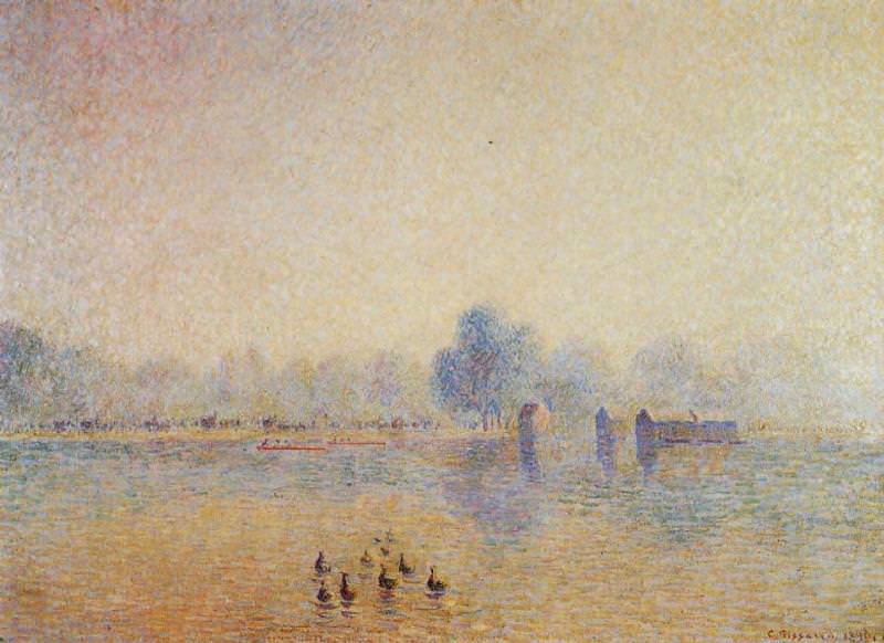 The Serpentine, Hyde Park, Fog Effect. (1890). Camille Pissarro