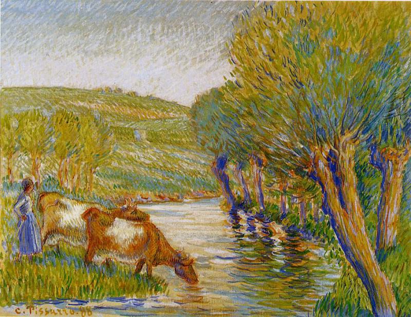 La Riviere aux Saules, Eragny. (1888). Camille Pissarro