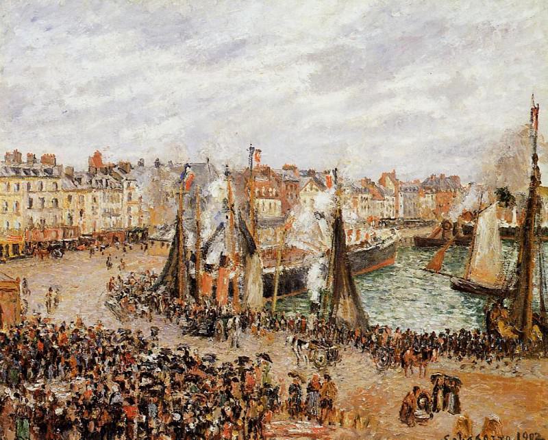 The Fishmarket, Dieppe - Grey Weather, Morning. (1902). Camille Pissarro