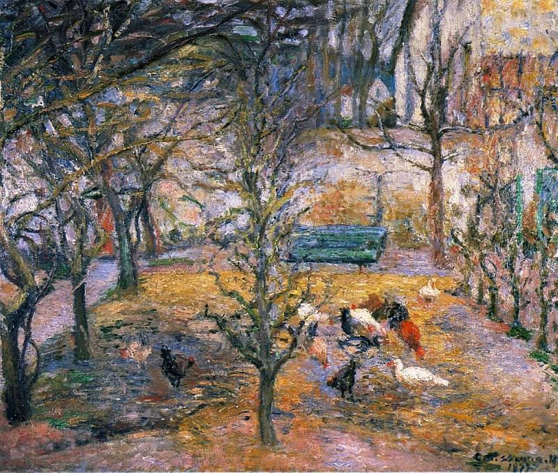 Farmyard at the Maison Rouge, Pontoise. (1877). Camille Pissarro