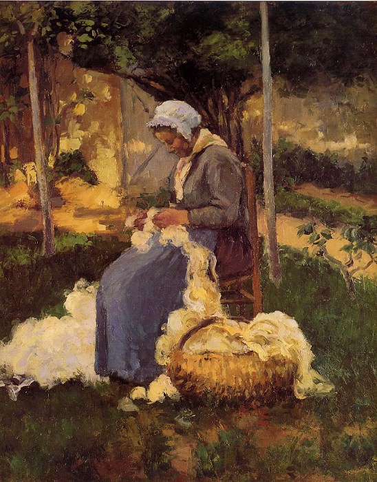 Peasant Woman Carding Wool. (1875). Camille Pissarro
