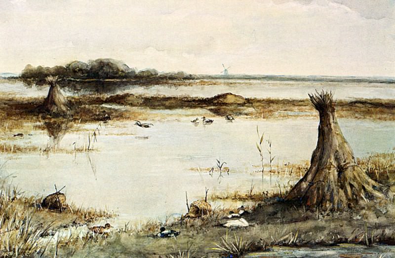 Ducks In A Landscape Near Kortenhoef. Geo Poggenbeek