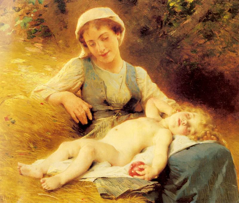 Мать с ее спящим ребенком. Жан Леон Базиль Перро