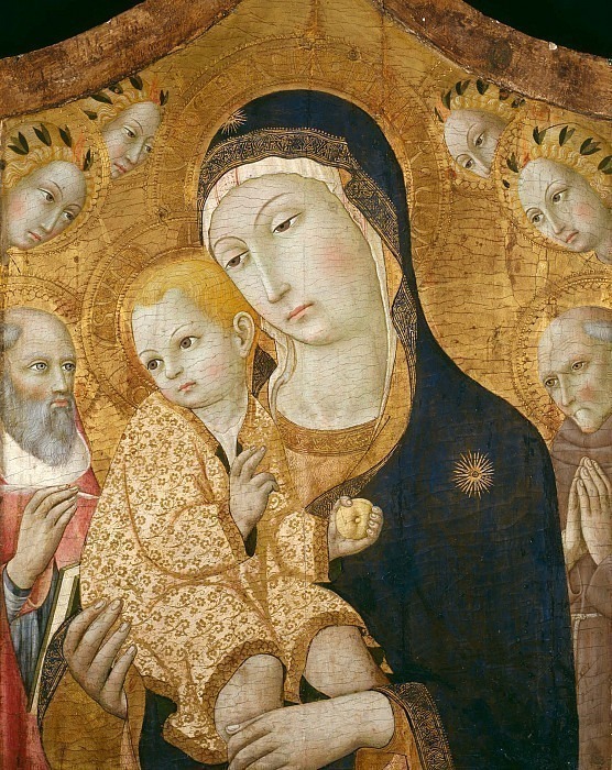 Virgin and Child with Saints Jerome, Bernardino of Siena, and Angels. Sano di Pietro