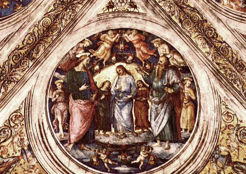 Христос между Крестителем и Сатаной, принявшим облик старца, 1507-08. Пьетро Перуджино